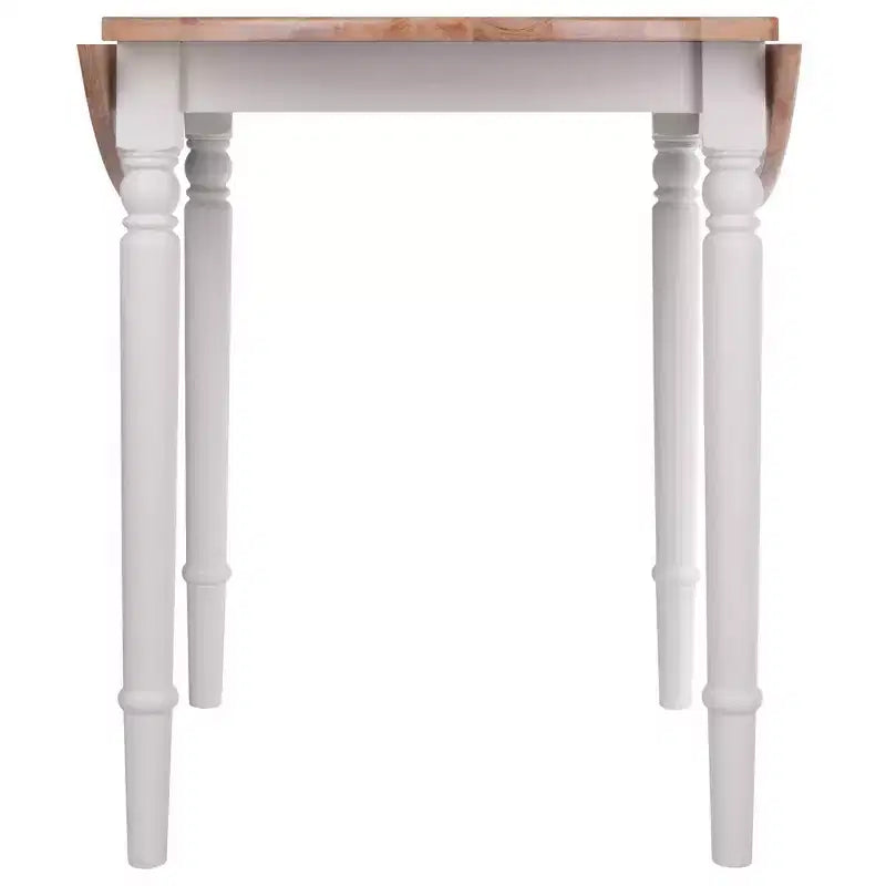 Set tavolo da pranzo Sorella 5 pezzi Naturale/Bianco - Tavolo rotondo con ante a ribalta, Legno massello, 4 sedie Windsor