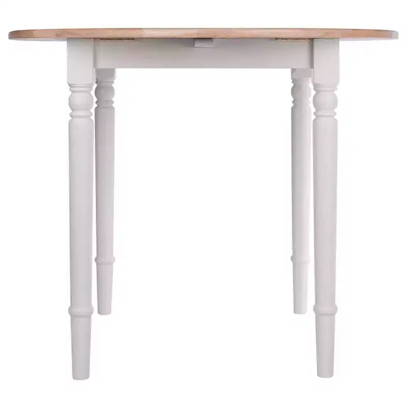 Set tavolo da pranzo Sorella 5 pezzi Naturale/Bianco - Tavolo rotondo con ante a ribalta, Legno massello, 4 sedie Windsor