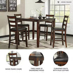 Set tavolo da pranzo Coviar ad altezza bancone marrone - 5 pezzi, sedie in similpelle, struttura in legno
