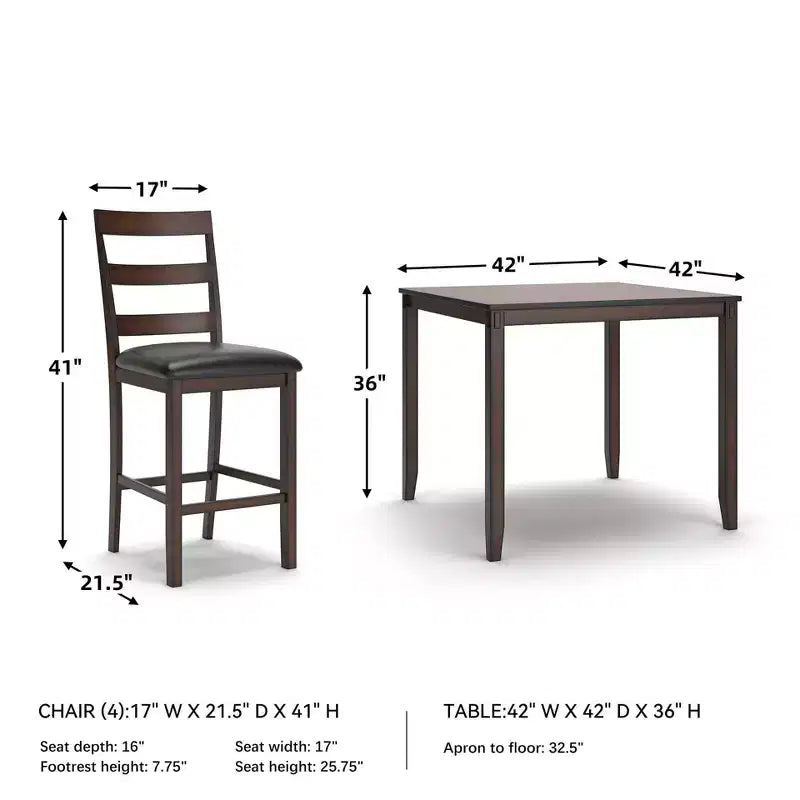 Set tavolo da pranzo Coviar ad altezza bancone marrone - 5 pezzi, sedie in similpelle, struttura in legno