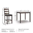 Set tavolo da pranzo Coviar ad altezza bancone marrone - 5 pezzi, sedie in similpelle, struttura in legno