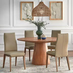 Set da pranzo moderno Nelda 5 pezzi 59" con tavolo rotondo color legno chiaro e sedie da pranzo in pelle color tortora
