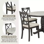 Set da pranzo 5 pezzi con tavolo in legno massello e 4 sedie, grigio