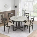 Set da pranzo 5 pezzi con tavolo in legno massello e 4 sedie, grigio