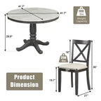 Set da pranzo 5 pezzi con tavolo in legno massello e 4 sedie, grigio