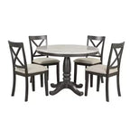 Set da pranzo 5 pezzi con tavolo in legno massello e 4 sedie, grigio