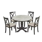 Set da pranzo 5 pezzi con tavolo in legno massello e 4 sedie, grigio