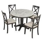 Set da pranzo 5 pezzi con tavolo in legno massello e 4 sedie, grigio