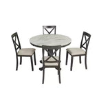 Set da pranzo 5 pezzi con tavolo in legno massello e 4 sedie, grigio