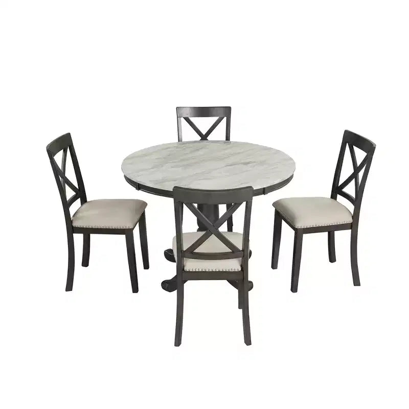 Set da pranzo 5 pezzi con tavolo in legno massello e 4 sedie, grigio