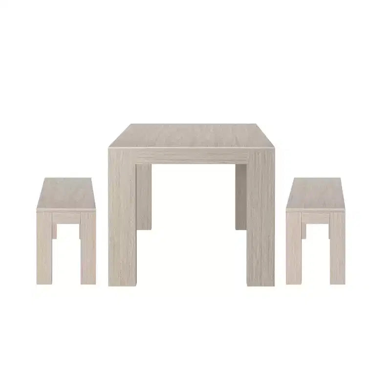Set tavolo da pranzo moderno in legno massello con 2 panche per 6 persone