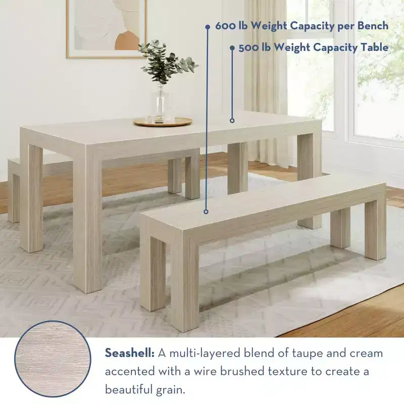 Set tavolo da pranzo moderno in legno massello con 2 panche per 6 persone