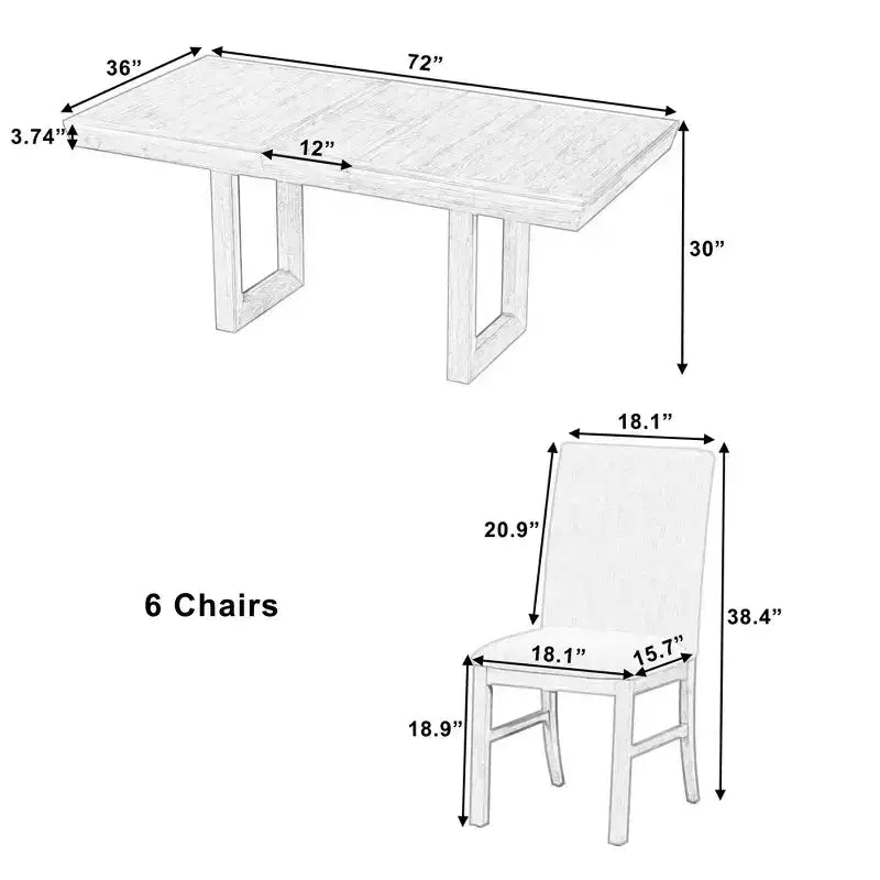 Set tavolo da pranzo 7 pezzi con 6 sedie imbottite