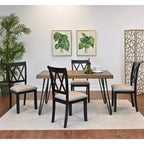 Roundhill Furniture Arroyo Dining Set, Hairpin Dining Table with 4 Cross-back Chairs, Rich Black, 5-Piece