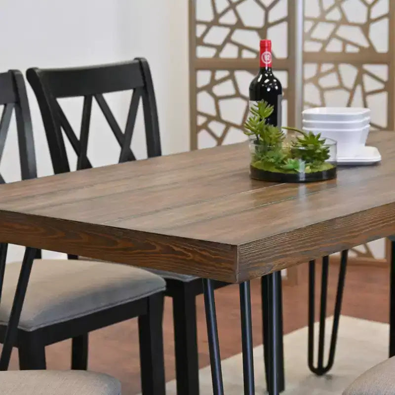 Set da pranzo Arroyo, tavolo da pranzo Hairpin con 4 sedie a croce, nero intenso, 5 pezzi