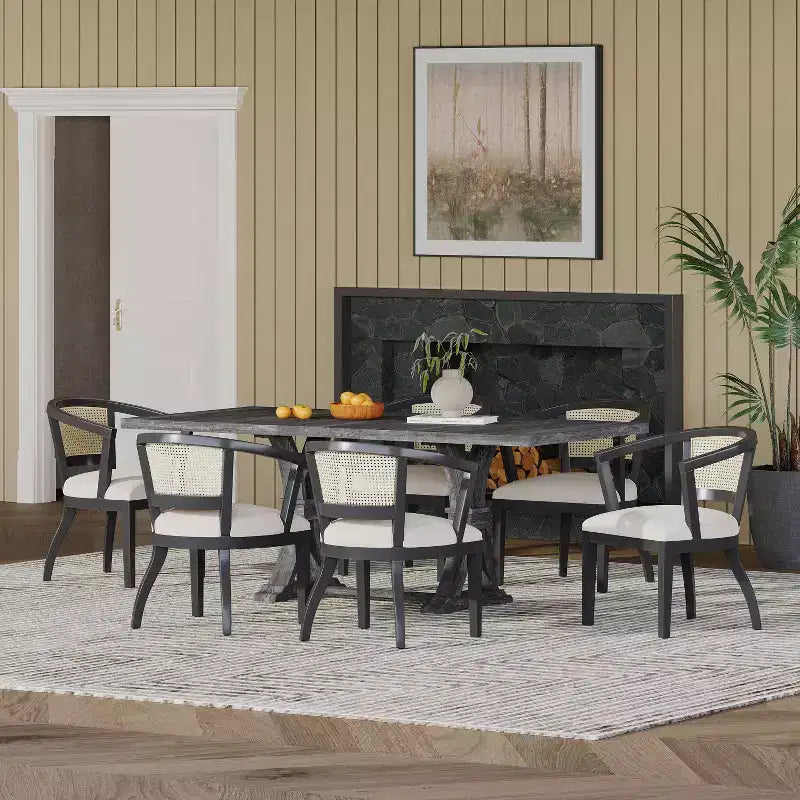 Set da pranzo espandibile tradizionale Delwood a 7 pezzi in legno imbottito e rattan