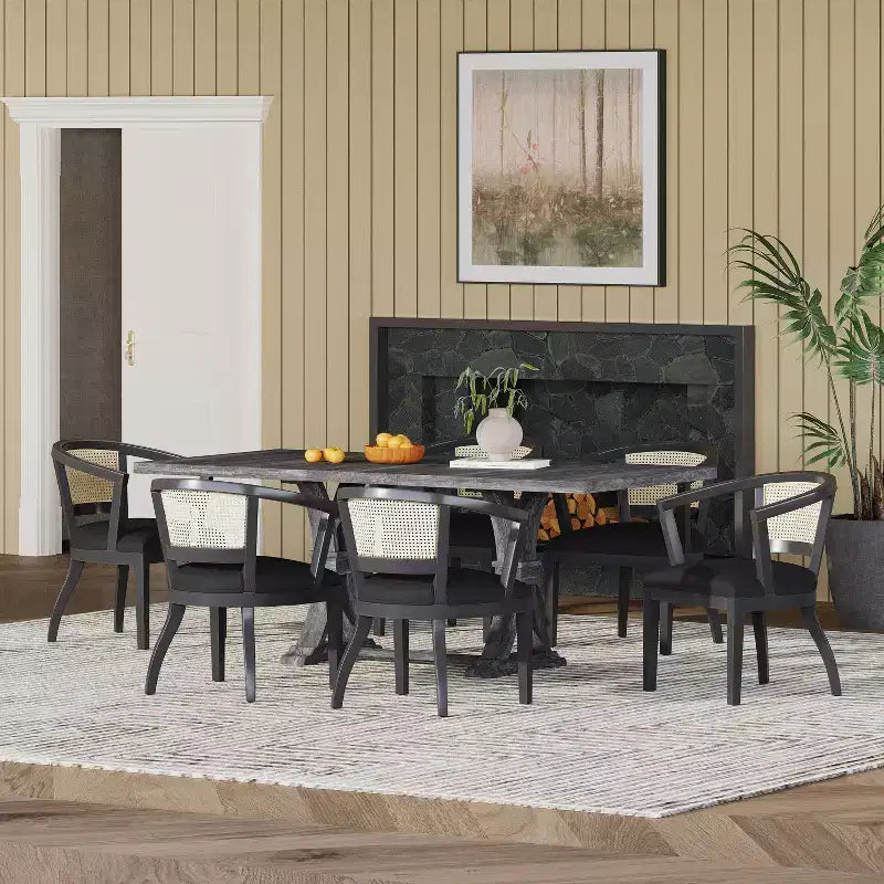 Set da pranzo espandibile tradizionale Delwood a 7 pezzi in legno imbottito e rattan