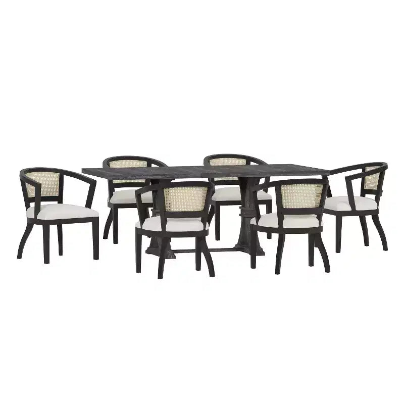 Set da pranzo espandibile tradizionale Delwood a 7 pezzi in legno imbottito e rattan